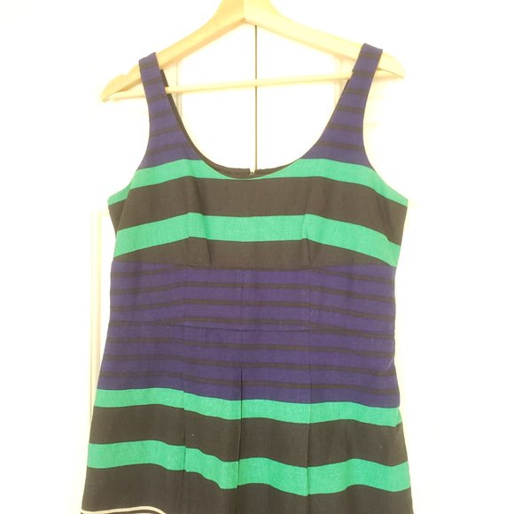 Loft Sleeveless Striped Blue Greed Dress - 6P Size - Picture 5 of 13